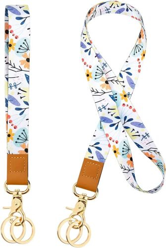 Courroie De Cou De Lanière, Porte-Clé Clef Bracelet Lanière Tour De Poignet Cordon Strap, Imprimé Fleuri Personnalisé, Pour Porte Badges D'identification,Clés,Caméra,Téléphone Portable (Carthame)