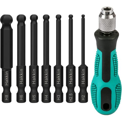 KAL-Lot De 7 Tournevis Hexagonaux À Tête Sphérique 1/4"" 65 Mm 2/2.5/3/4/5/6/8 Mm Hexagonaux,Jeu De Tournevis Hexagonaux Magnétiques À Six Pans Creux,Jeu De 7 Tournevis Hexagonaux,En Acier Allié S2