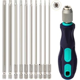 CHECARZHN--NO1-Lot De 10 Embouts Torx Longs T8-T40 150 Mm Avec Trou 1/4" Torx Pour Visseuse À Percussion S2 T15 T20 T25 Avec Poignée Magnétique Jeu D'Embouts Pour Visseuse Sans Fil