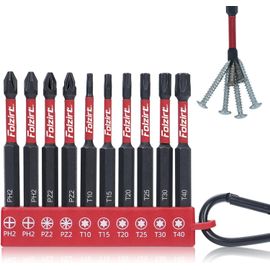 CHECARZHN--NO1-Lot De 10 Embouts Magnétiques En Acier Ph2/Pz2/Torx S2 De 70 Mm De Long Pour Visseuse Sans Fil, Tige Hexagonale 1/4"", Phosphide, Noir