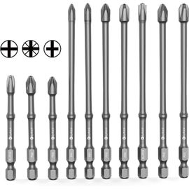 DUON-10 Pièces Embouts De Vissage Tournevis Magnétiques, Longueur Embouts De Torx Tournevis Longs 110 Mm/65Mm Tige Hexagonale,Accessoires De Perceuse Électrique,Sl/Ph2, Ph1, Ph2, Ph3, Pz1, Pz2, Pz3