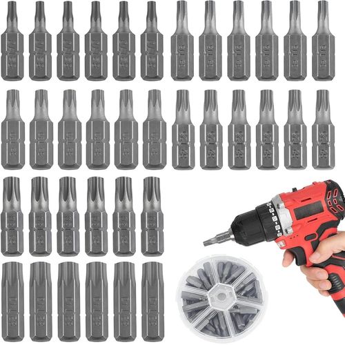 CHECARZHN--NO1-Lot De 42 Embouts Torx 1/4" Avec Poignée Hexagonale - En Acier S2 - Nickelage De Surface - Pour Visseuse Sans Fil