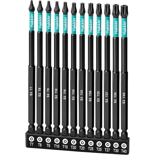 CHECARZHN--NO1-Lot De 12 Embouts Torx Longs De 150 Mm Pour Visseuse Sans Fil 1/4"" S2 Torx - Avec Trou Torx - Long - T7, T8, T9, T10, T15, T20, T25, T27, T30, T40
