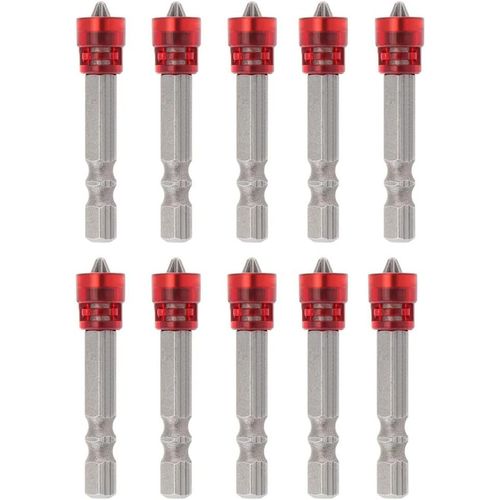 CHECARZHN--NO1-Lot De 10 Embouts Magnétiques Ph2 Cruciformes - Jeu De Tournevis - 1/4" - Tige Hexagonale - Pour Cloison Sèche - 48 Mm