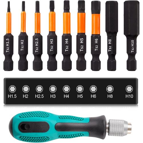 CHECARZHN--NO1-10Pcs Embout Visseuse A Choc Hex, 50Mm Embouts Tournevis Hexagonale H1,5-H10 Embouts De Tournevis Hexagonaux Bits Avec 1/4"" Hexagonale Tige, Embouts De Vis , Pour Tournevis