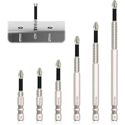 CHECARZHN--NO1-Lot De 6 Embouts De Tournevis, Professionnel Embout Visseuse Magnétique De 50 65 75 100 120 150Mm, Embouts De Vis À Couple D'Impact Avec Tête Cruciforme Anti-Dérapante Pour Perceuses É