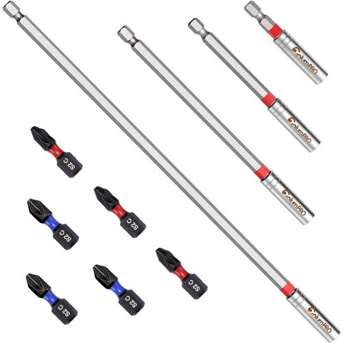CHECARZHN--NO1-Lot De 10 Porte-Embouts Magnétiques De 300 Mm, 150 Mm, 100 Mm, 60 Mm Pour Embouts De Visseuse À Percussion Avec 3 Embouts Ph2 + 3 Embouts Pz2