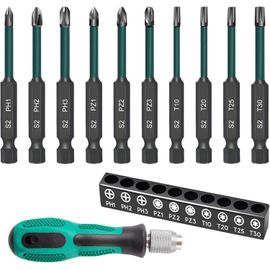 CHECARZHN--NO1-11 Pcs Jeu De Embouts Tournevis, Longueur 70Mm Embouts Visseuse Magnétique À Choc Ph1 Ph2 Ph3 Pz1 Pz2 Pz3 T10 T20 T25 T30 Avec 1/4"" Hexagonale Tige Pour Tournevis