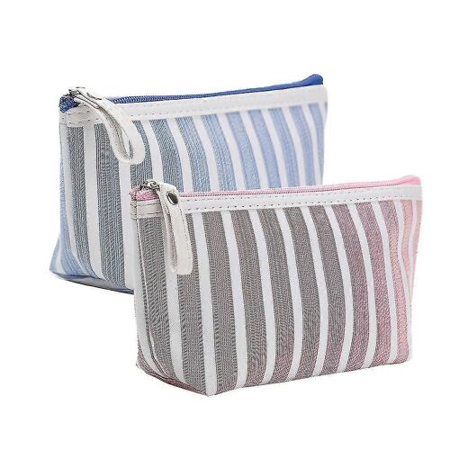 2 Pcs Sac de rangement de voyage Sacs de maquillage en toile Pièces de monnaie Pochette d'argent Trousse de toilette en toile Pochette de maquillage rayée Sac de maquillage portable