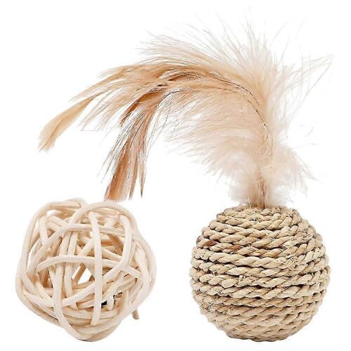 2pcs Rotin Chat Jouets Boules Chat Jouets Chats D'intérieur Jouet Interactif Chat Mâcher Maïs Tresse Jouets Pour Chaton