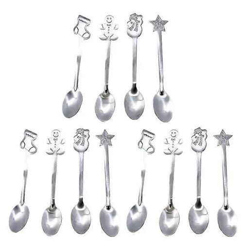 12 Pcs Cuillère À Thé Cuillère À Soupe En Acier Inoxydable Thème De Noël Cadeau D'utilisation Universelle
