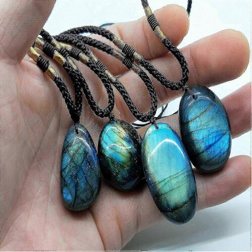 Labradorite Pendentif Cristal Pierre Pendentif Collier Pierre De Lune Bleue Guérison Cristal Collier Labradorite Pierre Brute Bijoux Pour Femmes Hommes -Aléatoire Couleur C