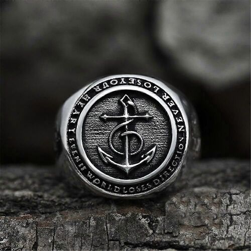 Simple Tendance Punk Rock Hip-Hop Tendance Rétro Viking Alliage Ancre Bague Hommes Vacances Anniversaire Cadeau Fête De Rue Bijouxaccessoires