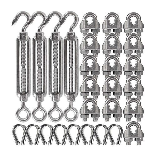 4-Pcs Tendeur/Tension (Oeil Et Crochet,M6),16 Pièces 1/8 Pouce Câble Clip / Pince (),8 Pièces Dé À Coudre