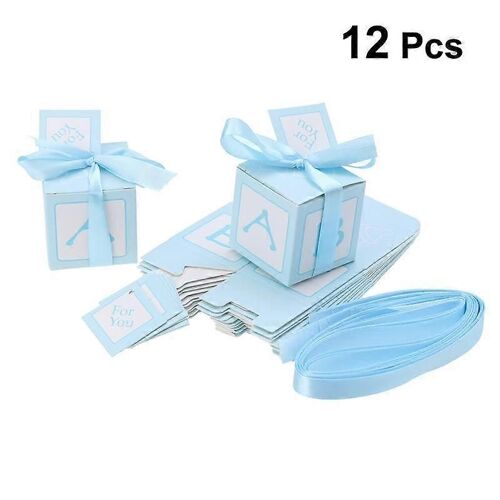12pcs Creative Baby Shower Ruban Cousu Cartes Imprimées Boîtes de Gâteries Chocolat Chocolat Boîte-cadeau Sac Sucré Baptême Conteneur