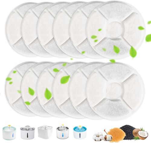 Lot De 12 Round Filtre Fontaine Eau Chat, Filtre Fontaine Avec La Résine Et Charbon Actif, Quadruple Filtration Remplacement Filtre Fontaine À Eau Pour Chien