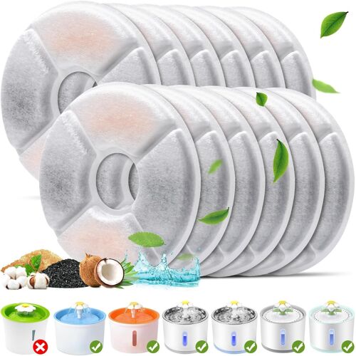Filtre Fontaine Eau Chat, Lot De 12 Filtres De Remplacement Pour Fontaine À Eau Pour Chat 1.6l/2l/2.4l, Rond Filtre Remplacement À Triple Action Pour Fontaine D'eau Pour Chat En Forme De Fleur