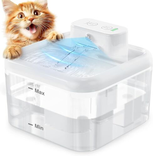 Fontaine À Eau Sans Froid Pour Chat, Fontaine À Piles De 2 L Avec 3 Modes De Débit D'eau Et Détecteur De Mouvement, Fontaine À Eau Ulter Quite Pour Chats Et Petits Chiens, Blanc