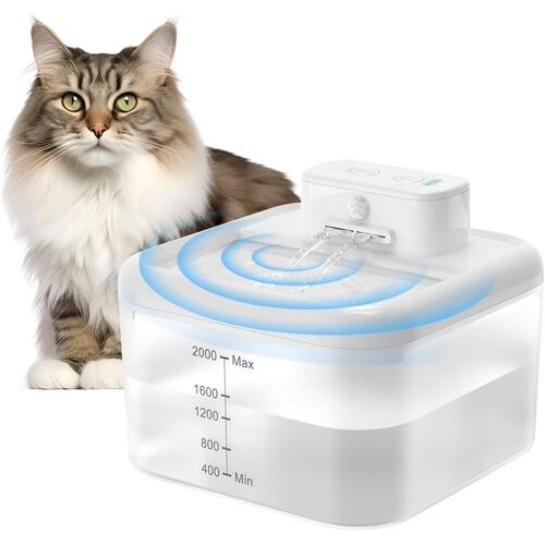 Fontaine À Boire Pour Chat 2l, Fontaine Pour Animaux De Compagnie Super Silencieuse Avec Lumières Led, Filtration Multiple, Trois Modes De Débit D'eau