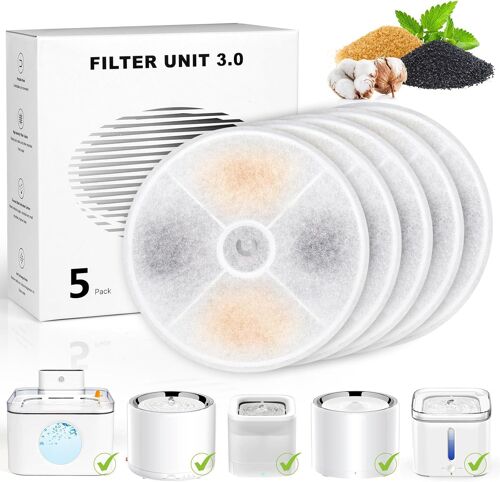 Filtre Pour Fontaine À Chat, 5 Pièces Résine Activée Carbone Trois Couches Système Filtre Pour Fontaine A Eau Pour Chat, Filtre A Fontaine A Eau Chat