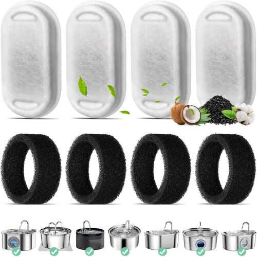 Kalanka-Filtre Fontaine Eau Chat, 4 Pièces Filtres De Remplacement Pour 3,2l/2l Fontaine À Eau Pour Chat En Acier Inoxydable, 4 Filtres Avec Charbon Actif Et 4 Filtres En Mousse Pour Fontaine Pour Ch