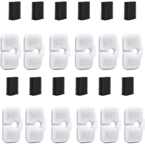 24 Pièces Filtre Fontaine Eau Chat - Compatible Plwf005, Plwf115, Plwf105¿12 Filtres À Trois Couches (Cheveux Filtrants + Carbone Activé) + 12 Éponges De Préfiltration - Filtration Verticale Pour Fo