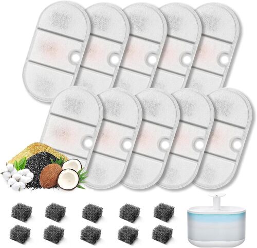 10 Set Cat Fountain Filtre,10 Morceaux De Filtres En Carbone Et 10 Morceaux De Filtre En Mousse Pour 2,1 L Cat Fountain Plwf002 Filtre De Remplacement Avec De La Résine Et Du Carbone Activé