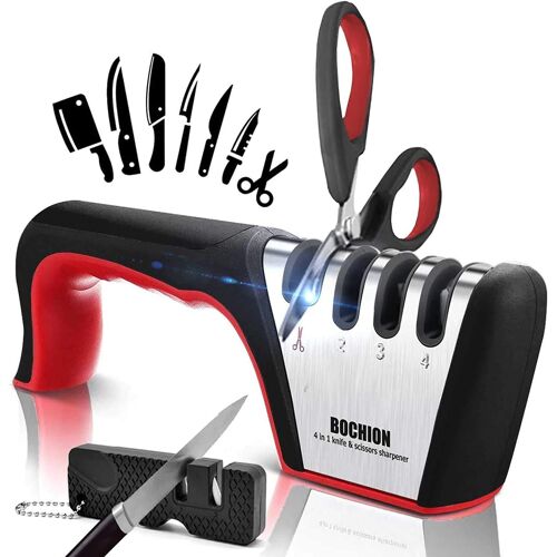 Subzonal-Aiguiseur Couteaux Professionnel, 4 En 1 Affuteur Couteau De Cuisine Avec Base Anti-Dérapante, Eguiseur De Couteau Pour Couteaux Et Ciseaux, Afuteur Couteaux Manuel Et 2 En 1 Aiguiseurs De P