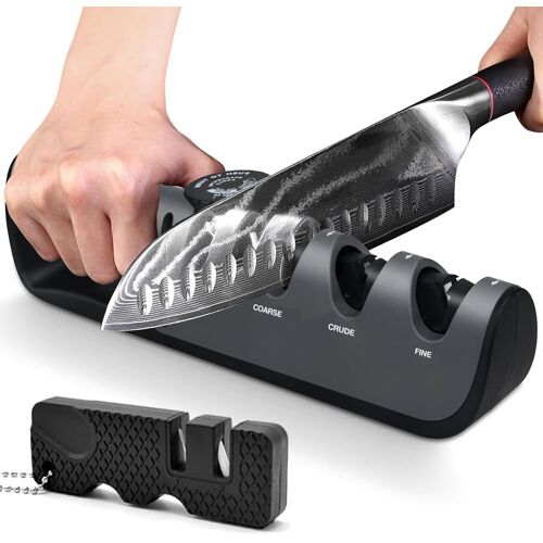 Aiguiseur Couteaux Professionnel,4 En 1 Affuteur Couteau Avec Ciseaux,6 Niveaux Réglable Bouton D'angle Eguiseur De Couteau,Multifonctionnel Affuteur Couteau Manuel & Aiguiseurs Poche(Gris)