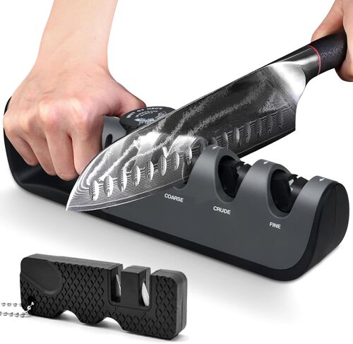 Aiguiseur Couteaux Professionnel,4 En 1 Affuteur Couteau Avec Ciseaux,6 Niveaux Réglable Bouton D'angle Eguiseur De Couteau,Multifonctionnel Affuteur Couteau Manuel & Aiguiseurs Poche(Gris)