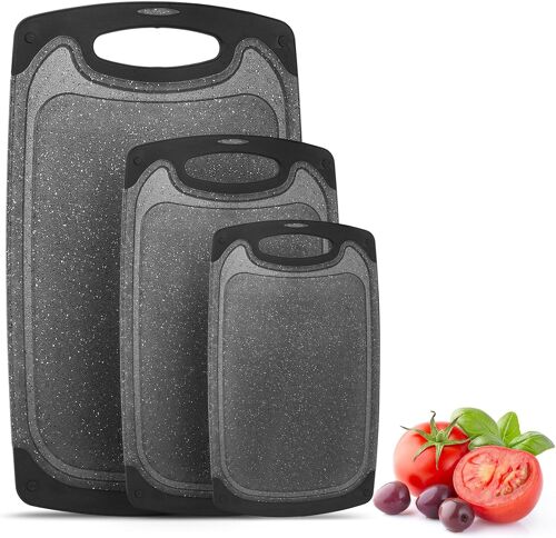 Set Planche A Decouper, 3 Pièces Planches À Découper En Plastique - 40 X 24 Cm / 31 X 20 Cm / 25 X 15 Cm, Antidérapante Et Antibactérienne, Planche Cuisine Pour Viande, Légumes, Fruits, Pain