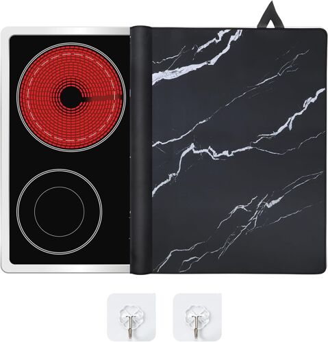 Tapis De Protection Plaque Induction 62x53cm, Couvercle De Plaque De Cuisson Planche À Découper, Couvre Protection Anti-Éclaboussures Avec 2 Crochets, Antidérapant Plaque De Protection En Verre (2)