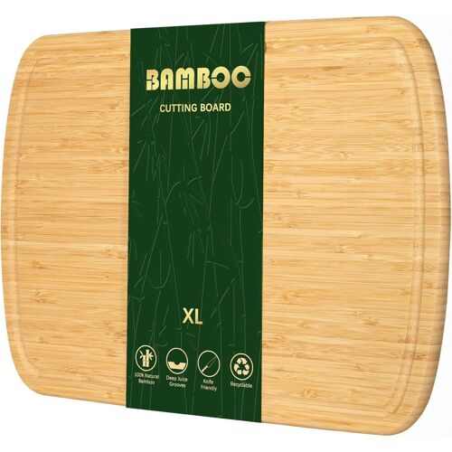 Planches À Découper Pour Cuisine En Bambou Biologique, Planches À Découper Xl En Bois Avec Rainures Profondes Pour Jus, Planches À Charcuterie, Planche À Découper En Bloc De Boucher, Poignée