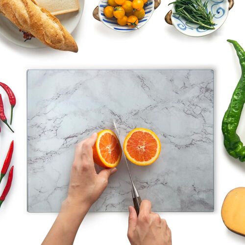Planche À Découper 40×30 Cm En Verre Trempé \U2013 Plaque En Verre Pour Cuisine, Durable, Résistante Aux Rayures Et À La Chaleur \U2013 Protection De Plan De Travail \U2013 Effet Marbre Gris