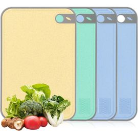 4 Pièces Planche A Decouper Avec 3 Couleurs Planche À Découper Rainure Pour Jus Planche À Repasser 23X35Cm, Sans Bpa, Paille De Blé, Passe Au Lave-Vaisselle ¿Bleu, Vert Et Orange¿