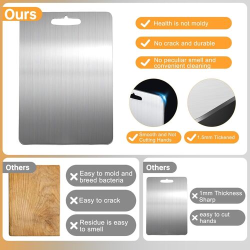 Planche A Decouper Inox, Planche À Découper Inox 304, Double Face Planche À Decouper De Qualité Alimentaire Pour Viande, Fruits, Légumes, Passe Au Lave Vaissel (36 X 25 Cm) (Argent)