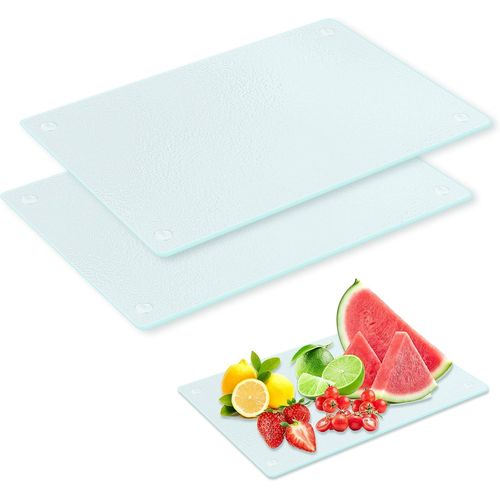SPWB-Trempé Planche à Découper en Verre Avec Pieds Anti Dérapants Plan De Travail Cuisine Plaque Anti Projection Professionnelle Facile A Nettoyer Et Durable Cutting Board Pour Légumes Viande Et Plus