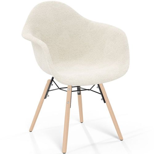 Chaise Avec Accoudoirs - Rembourrée En Bouclé - Scandinave - Salle À Manger, Bureau Ou Salle D'attente - Skandiva Blanc