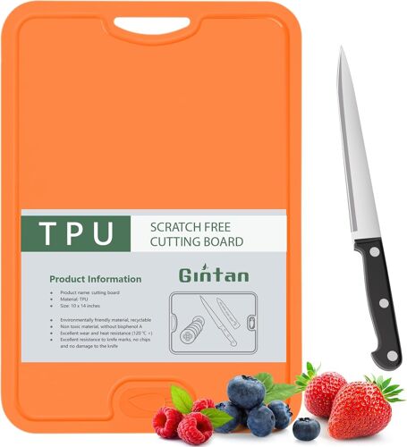Planche À Découper Flexible En Tpu Sans Bpa, Avec Rainure À Couteaux Et À Jus, Planches À Découper Flexibles Résistantes Aux Rayures, Passe Au Lave-Vaisselle, Antidérapante¿Orange¿