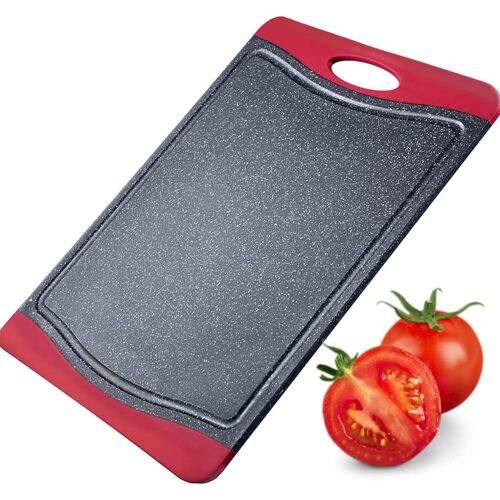 Planche À Découper, Rainures À Jus, Antidérapante Et Ménage Les Lames, Surface : 44,5 X 30 X 1 Cm, Aspect Granit, Plastique, Gris/Rouge, 6217224G