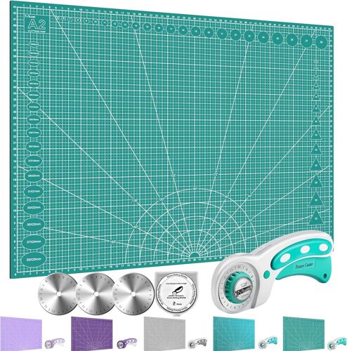 A2 Grande Tapis De Découpe Avec Coupe-Rouleau Tapis Artisanal Auto-Cicatrisant Lavable De 60X45Cm Vert Ensemble De Coupe De Tissu Pour L'École Et La Famille