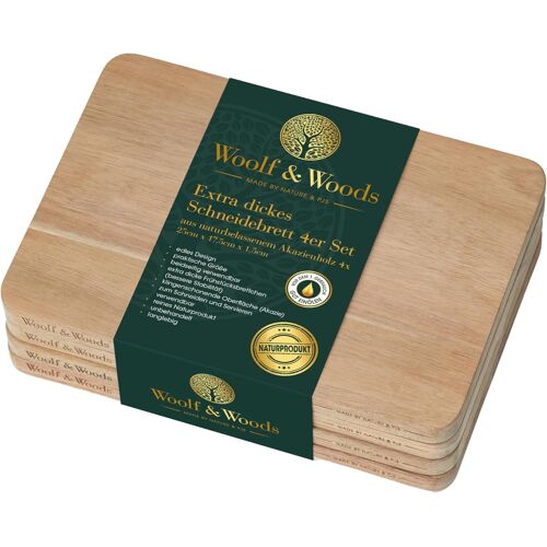 | Lot De 4 Planches À Découper | Extra Épaisses | Produit Naturel Pur | Planche En Bois D'acacia | N'abîme Pas Les Lames | Non Traitées | Planche De Service Et De Cuisine