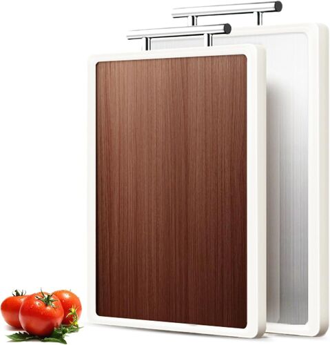 Planche À Découper 2 En 1 - Tranchoir Planchette Ustensile Planche À Découper En Bois/Acier Inoxydable Des Deux Côtés De Cuisine Pour Couper Et Servir Des Apéritifs, Pain, Fromages, Légumes, Fruits