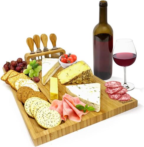 Chicslick-Planche À Fromages - Bambou Élégant En Bois - Avec Ensemble Couteau Et Fourchette - Planche À Charcuterie Pour Apéritif - Cadeau De Noël[X1599]