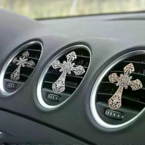 Durable Cross Car Air Vent Clips Scintillant Strass Look Universal Car Air Vent Clip Voiture Interior Accessory Car Decorations