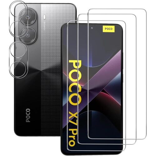Verre tremp¿¿ Compatible avec Xiaomi POCO X7 Pro 5G Protection ¿¿cran 3 Pi¿¿ces et 2 Pi¿¿ces Cam¿¿ra Arri¿¿re Protecteur, Anti Rayures HD Protecteur D'¿¿cran pour Xiaomi POCO X7 Pro 5G