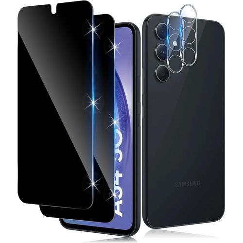 Verre Trempé Anti-Espion pour Samsung Galaxy A36 5G avec Caméra Arrière Protecteur [2+2 Pcs], Protection Objectif Caméra pour Tout Coque¿Dureté 9H HD Glass Anti-Spy Protection d¿écran
