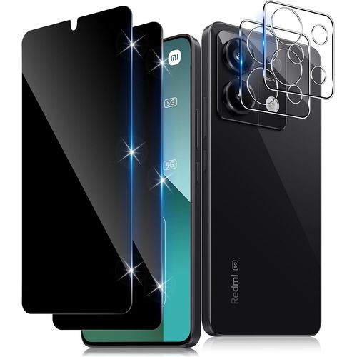 Cauc-Verre Trempé Anti-Espion Pour Xiaomi Redmi Note 13 Pro 5g Avec Caméra Arrière Protecteur [2+2 Pcs], Protection Objectif Caméra Pour Tout Coquedureté 9h Hd Glass Anti-Spy Protection D`Écran