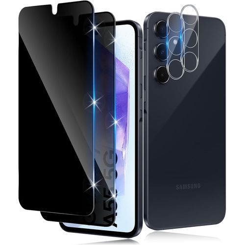 CAUC-Verre Trempé Anti-Espion pour Samsung Galaxy A55 5G avec Caméra Arrière Protecteur [2+2 Pcs], Protection Objectif Caméra pour Tout CoqueDureté 9H HD Glass Anti-Spy Protection d`écran