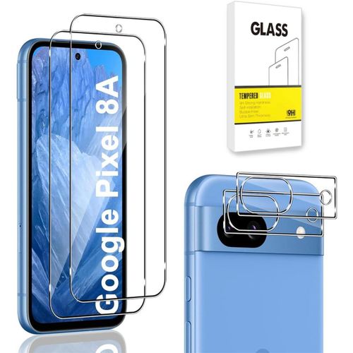 Protecteur D'écran Compatible Avec Google Pixel 8a [2 Pièces] + Caméra Arrière Protecteur [2 Pièces] Verre Trempé 9h [Résistant Aux Rayures,Sans Bulles] [Transparente]